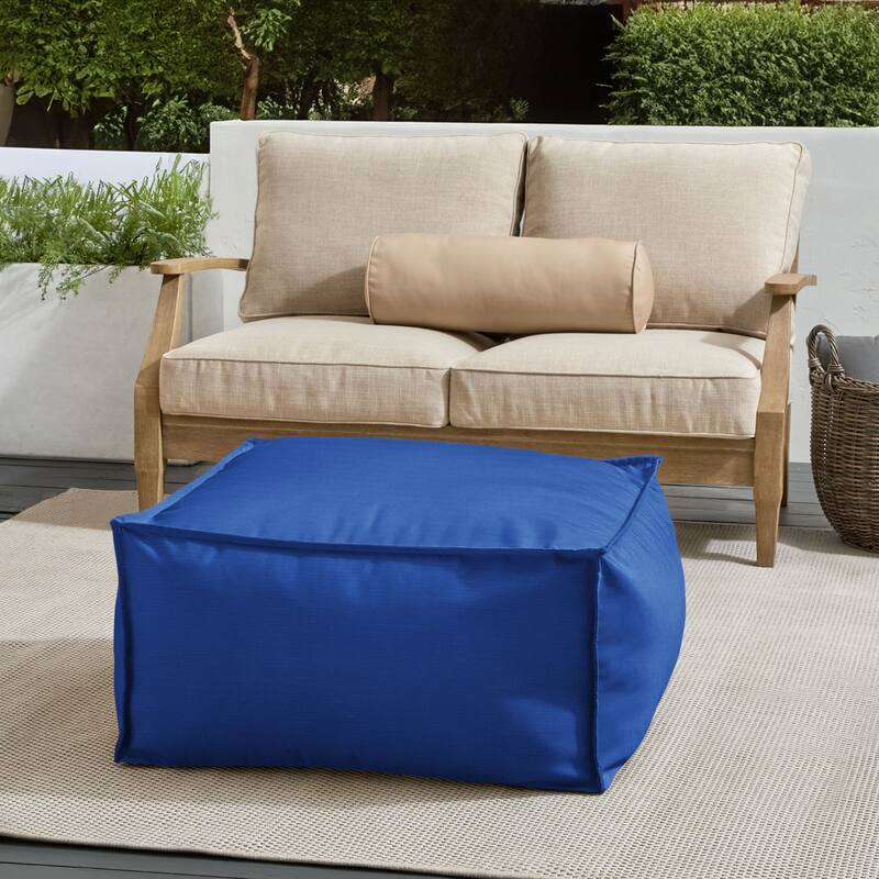 Sorra Home Sunbrella Outdoor Top Stitch Solid Bean Pouf - Canvas True Blue - Large
