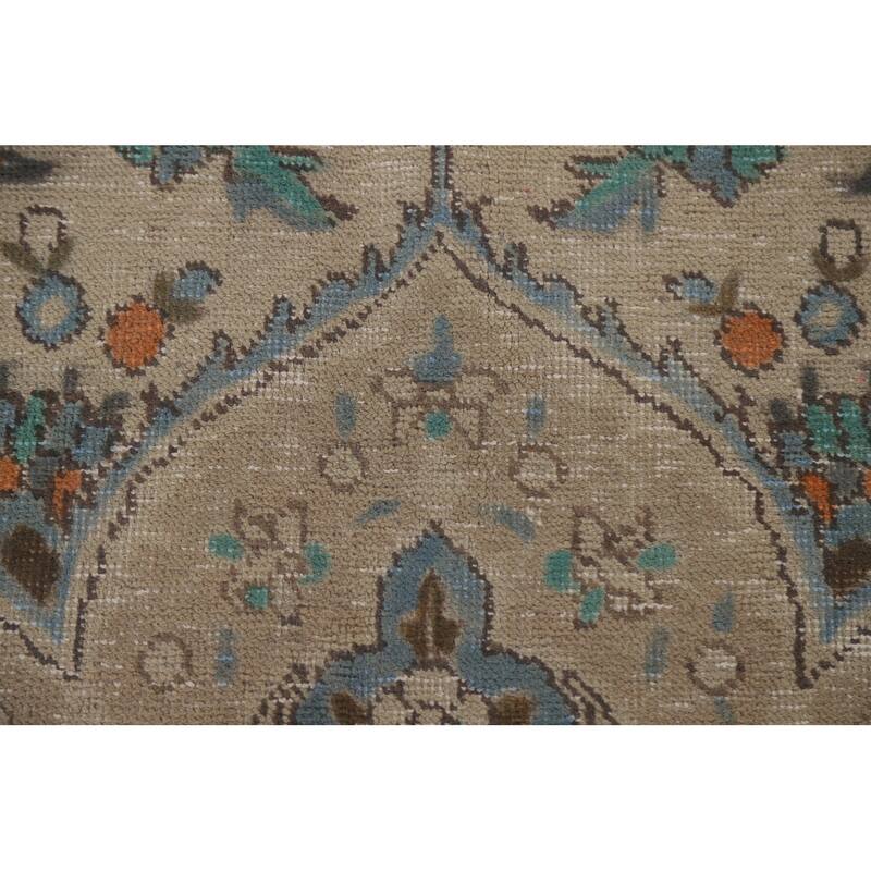 Hand Knotted Oriental 100% Wool Carpet Traditional Floral Beige & Ivories Tabriz Area Rug - 10' 1'' X 6' 10''