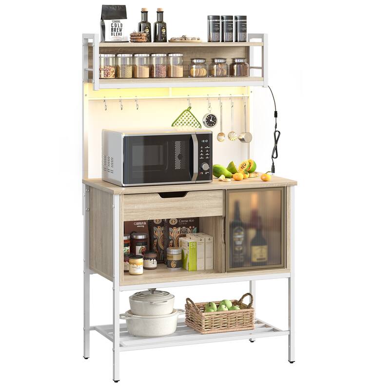 59 Inch LED Bakers rack, Kitchen Baker's Rack With hooks and Adjustable Shelf - 59″H×33.8″W