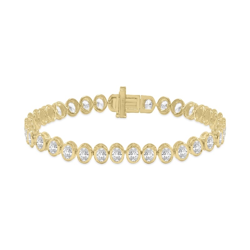 Marquee 5 Carat TW Oval Shape Lab Grown Diamond Bezel Set Bracelet in 14K Yellow Gold