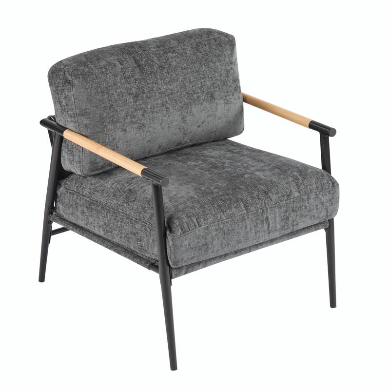 Minimalist Armchair - Soft Cushions, Wood/Metal Design, Compact