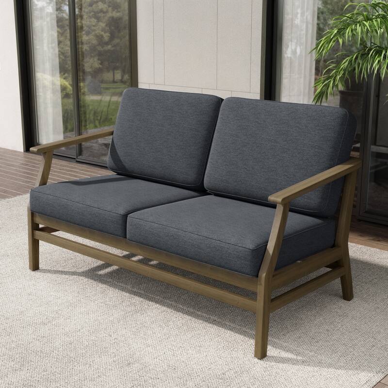 Teak Outdoor Patio Club Chairs Loveseat with Cushions