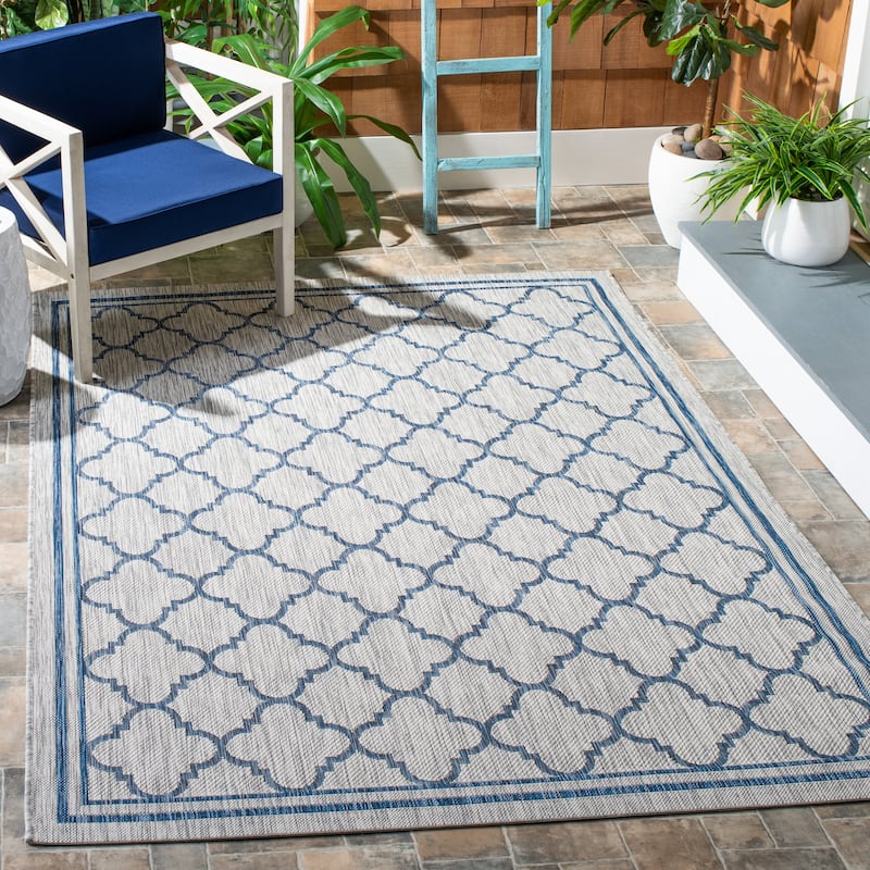 SAFAVIEH Courtyard Kamini Indoor/ Outdoor Waterproof Patio Backyard Rug - 5'3" x 7'7" - Grey/Navy
