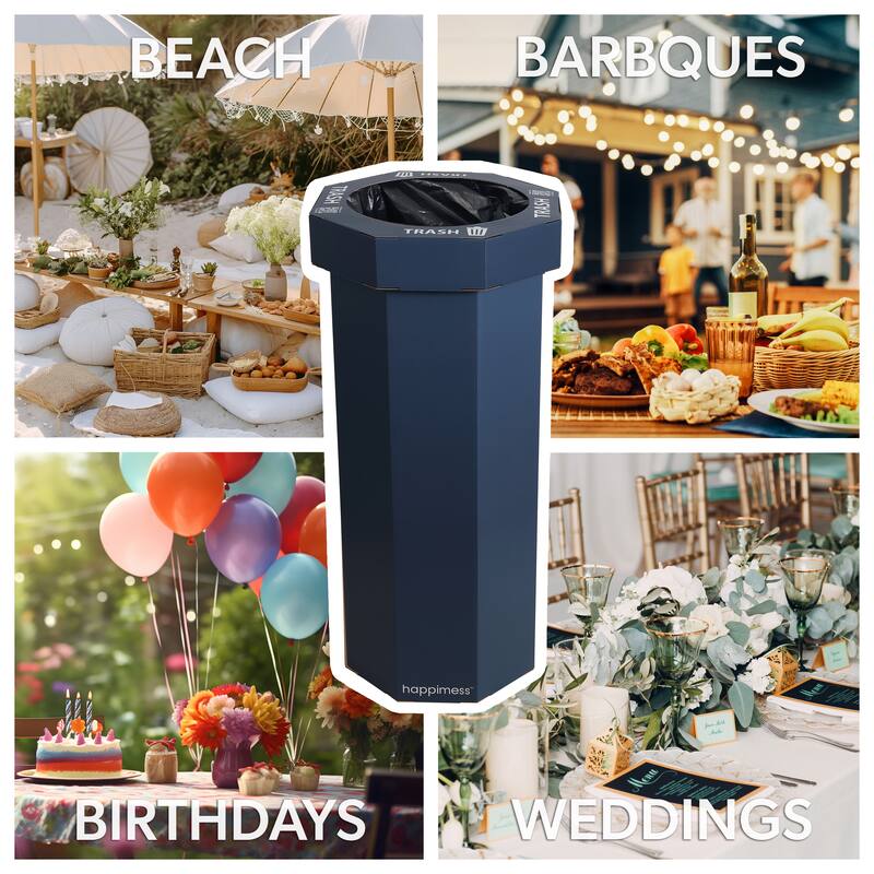 25-Gallon Disposable Cardboard Event Trash Can and Recycling Bin (Set of 2) - Denim Blue