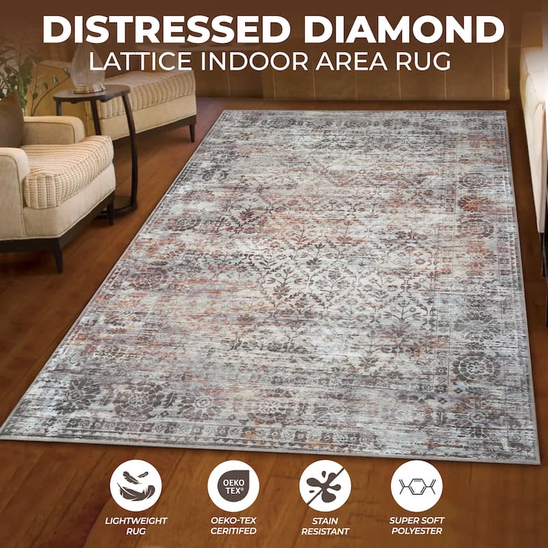 Superior Macaw Lattice Non-Slip Machine Washable Indoor Area Rug or Runner