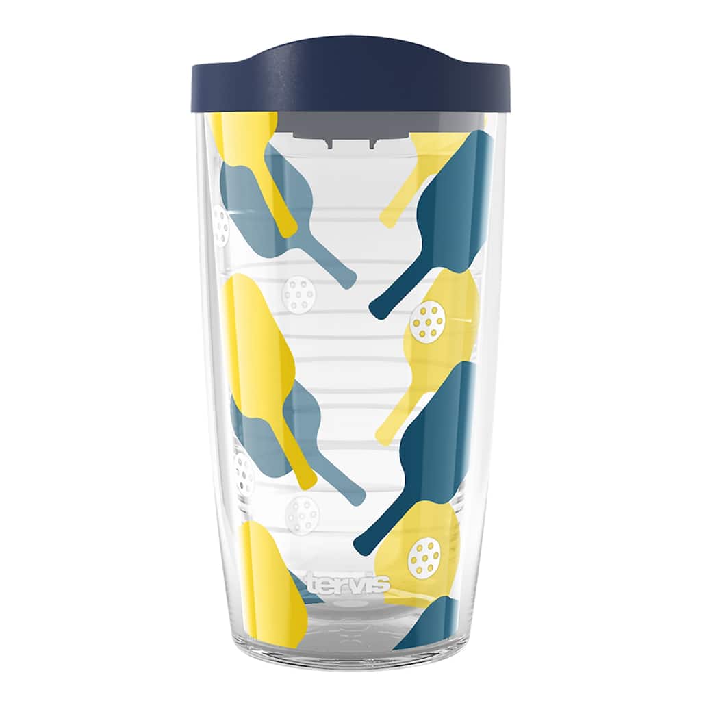 Tervis Pickleball Paddle Pattern Made in USA Double Walled Insulated Travel Tumbler, Navy Lid