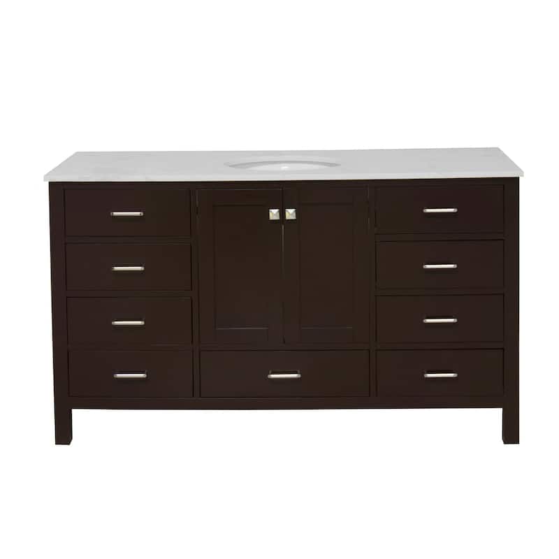 KitchenBathCollection Horizon 60" Single Bathroom Vanity with Engineered Carrara Top