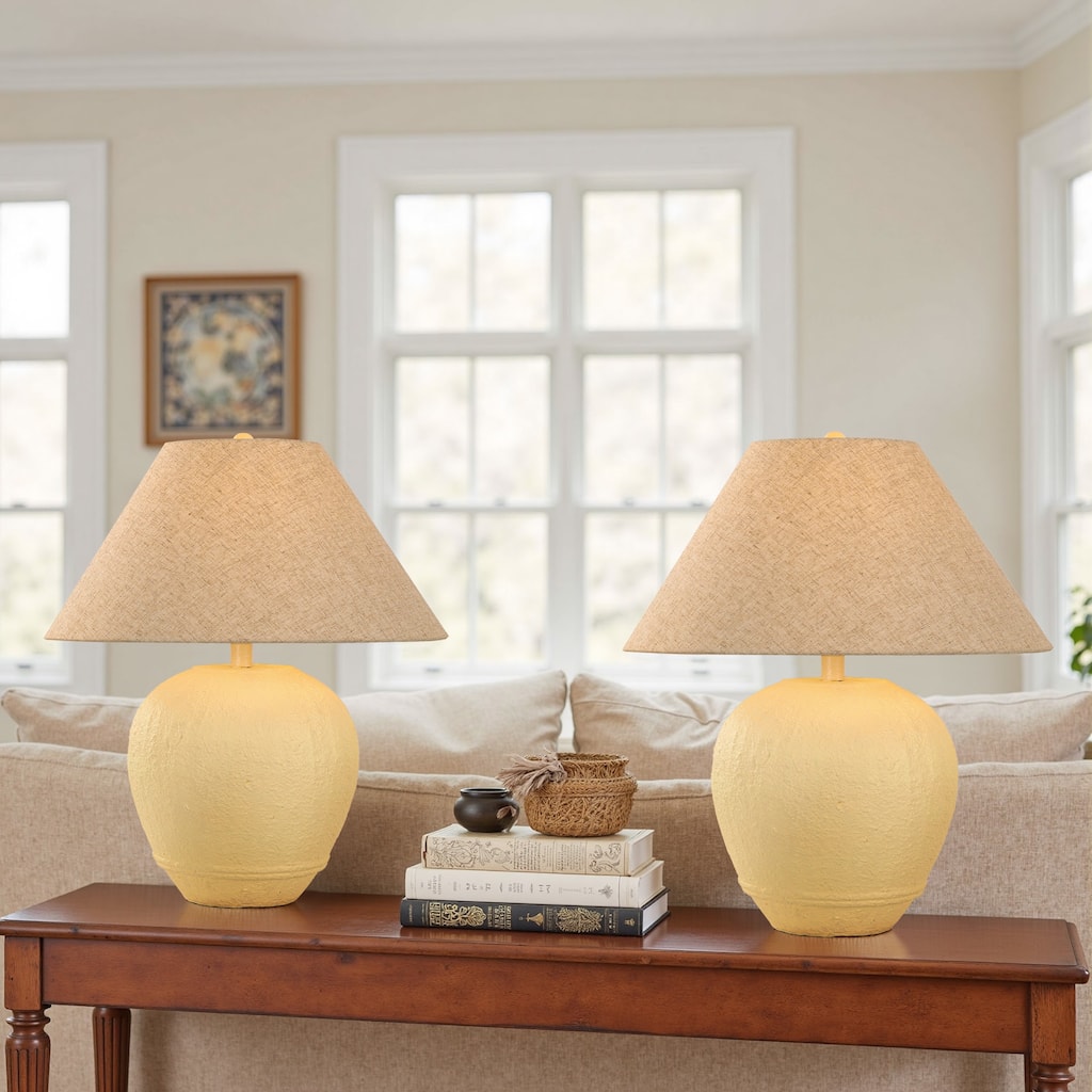 21.6" Modern Ceramic Table Lamp With Linen Shade for Living Room Bedroom