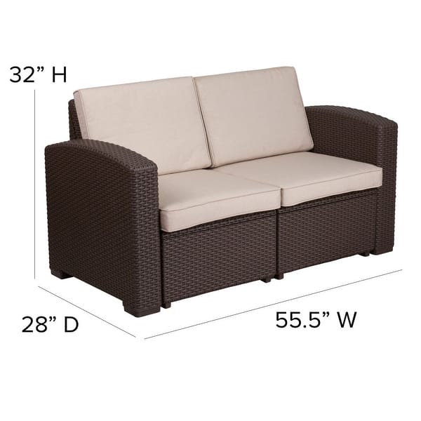 dimension image slide 1 of 2, Faux Rattan Loveseat with All-Weather Cushions