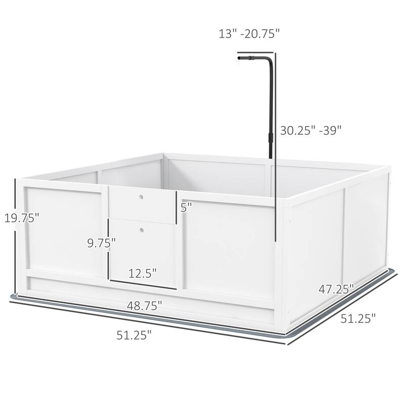 White Pinewood MDF Steel Dog Whelping Box with Pig Rail and Pad - 51.25" L x 51.25" W x 19.75" H