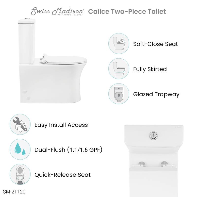 Calice Two Piece Elongated Rear Outlet Toilet Dual Flush .8/1.28 gpf