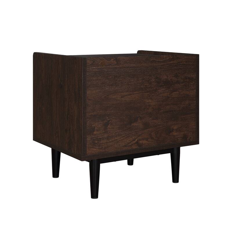 Modern Nightstand with Fluted Design Single Drawer and Open Shelf