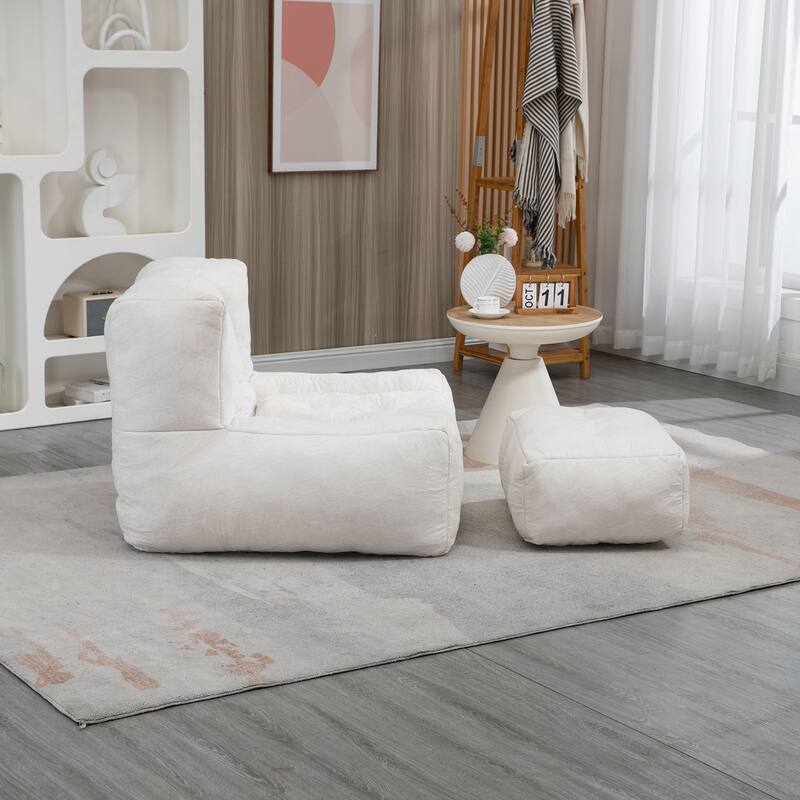 Oaks Aura Fluffy Bean Bag Chair, Super Soft Lazy Sofa Chair With Memory Foam And Ottoman, Indoor Modern Bean Bag Chair
