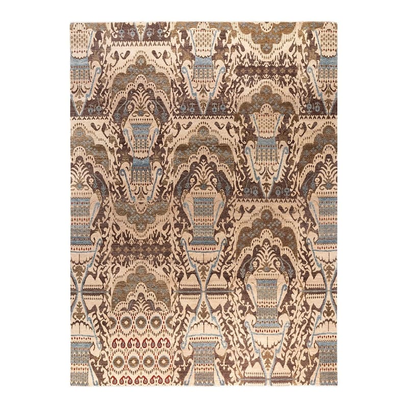 Ikat One-of-a-Kind Hand-Knotted Area Rug, Ivory - 9' 1" x 12' 3"