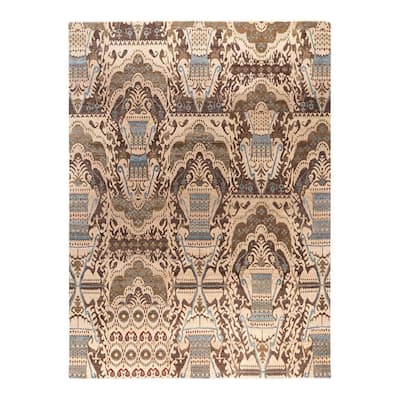 Ikat One-of-a-Kind Hand-Knotted Area Rug, Ivory - 9' 1" x 12' 3"