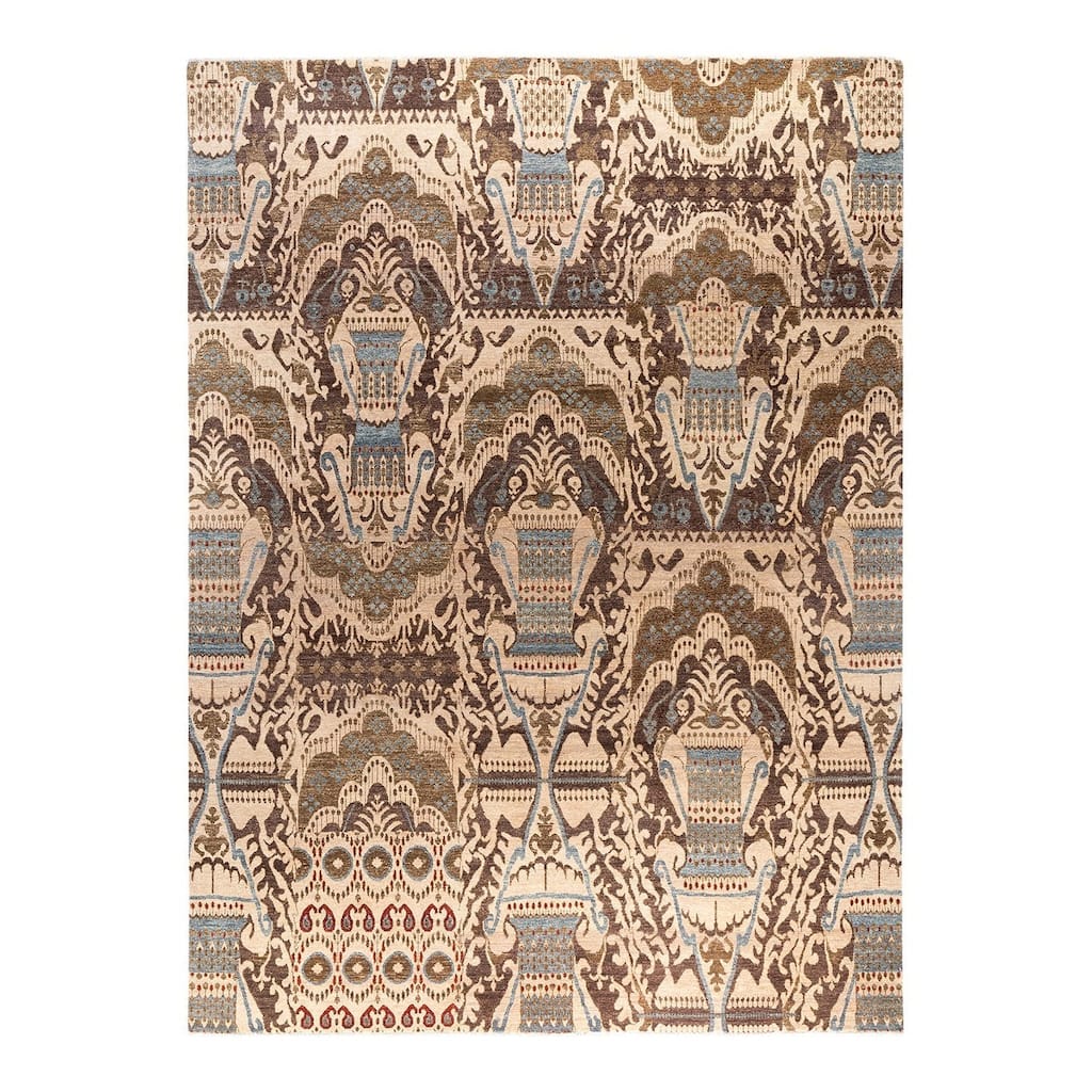 Ikat One-of-a-Kind Hand-Knotted Area Rug, Ivory - 9' 1" x 12' 3"