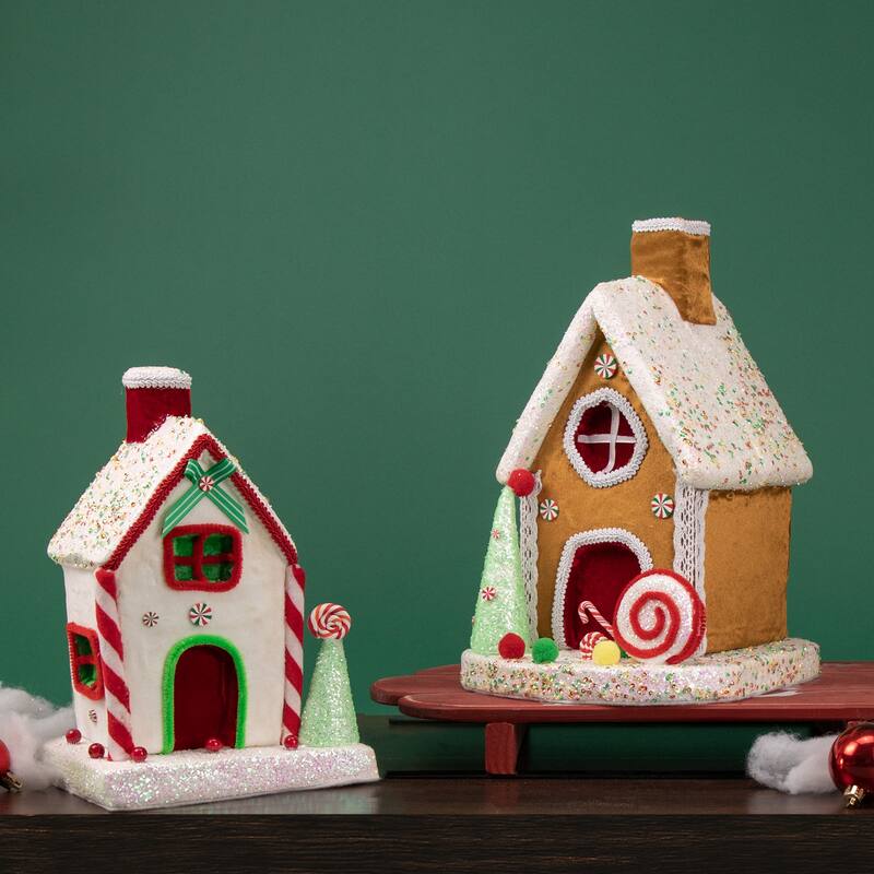 Gingerbread Glitter Candy House Christmas Decoration - 13"
