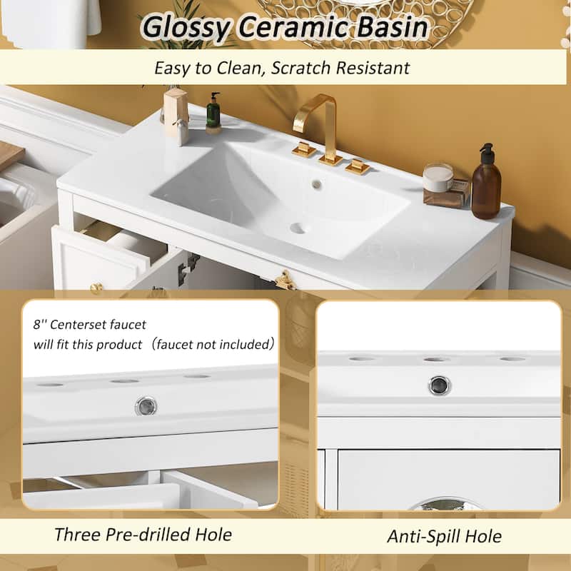 36" Modern Bathroom Vanity – Features 2 Soft-Close Doors & 3 Smooth-Glide Drawers, Solid Wood Frame for Durable Storage‌.