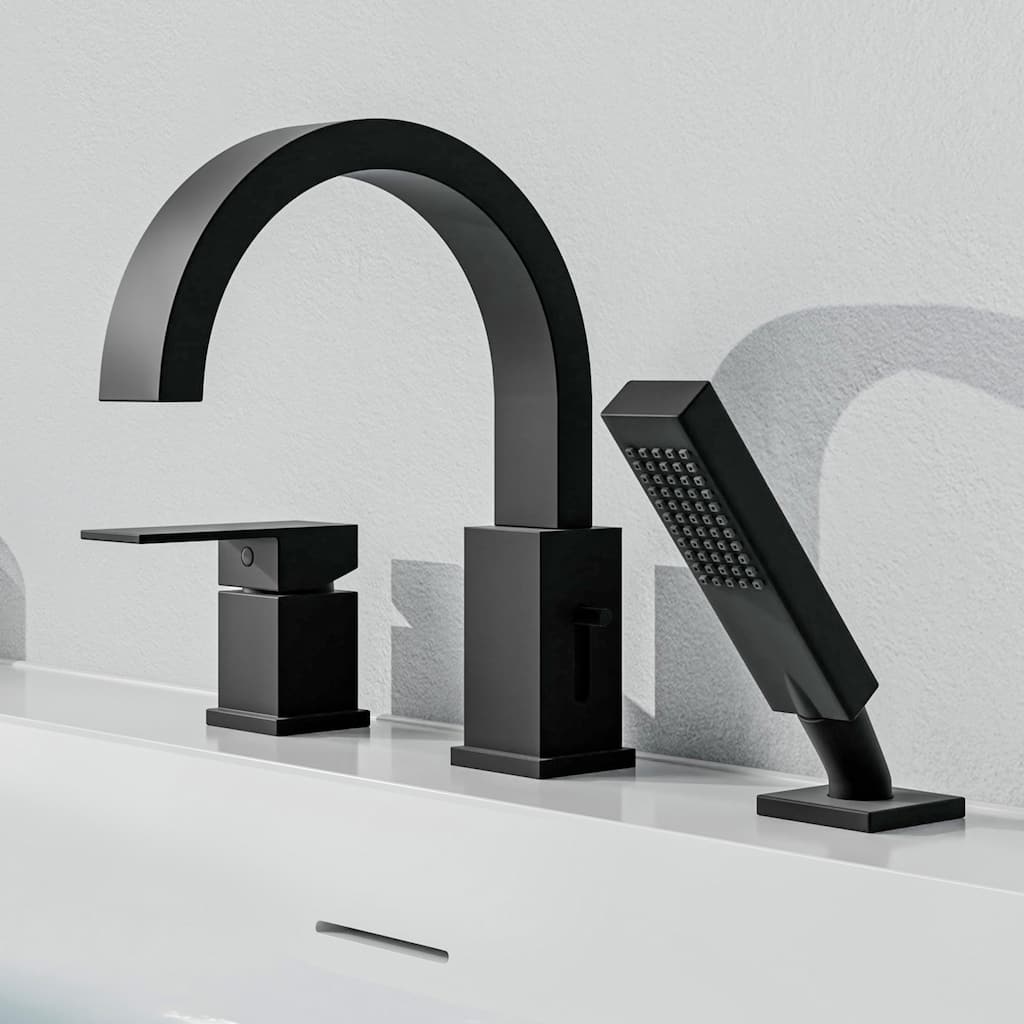 Nite Series Single-Handle Deck-Mount Roman Tub Faucet with Handheld Sprayer in Matte Black