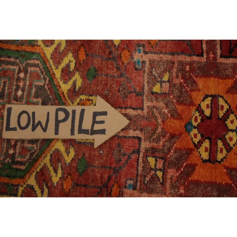 Hand Knotted Oriental 100% Wool Carpet Traditional Geometric Oranges & Rust Heriz Runner Rug - 10' 7'' X 3' 1''