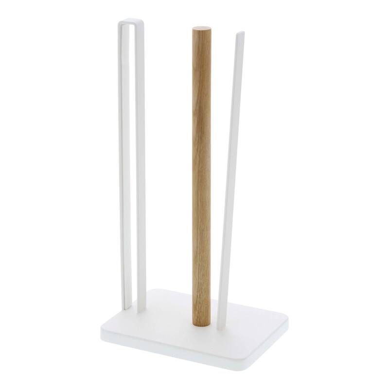 Yamazaki Home Paper Towel Holder, Steel and Wood - L 4.53 x W 6.1 x H 12.2 inches