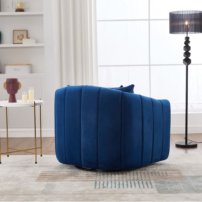 40.35"W Upholstered Oversized 360° Swivel Accent Barrel Chair and Half Cozy Sofa with 3 Pillows, Tufted Pumpkin-Shape Armchair
