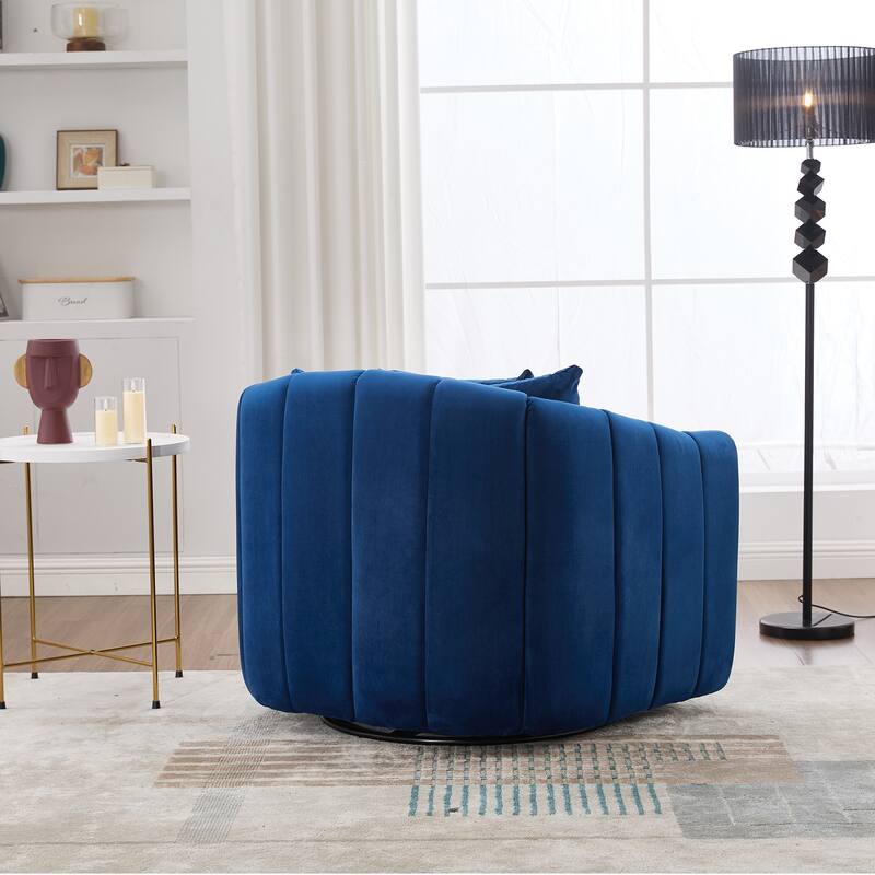 40.35"W Velvet 360° Swivel Barrel Accent Chair with 3 Pillows, Channel Tufted Pumpkin-Shaped Club Armchair for Office, Lounge