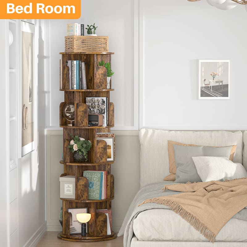 4/5/6 Tiers Round Rotating Bookcase, Revolving Floor Standing Bookshelf Corner Organizer Display