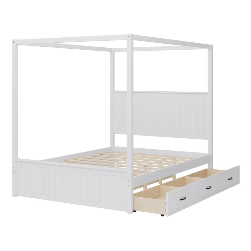 Elegant Queen Size Canopy Bed with Trundle & Storage Drawers by Harper & Bright Designs