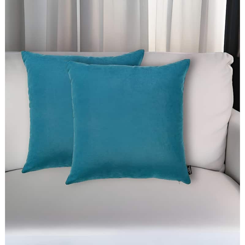HomeRoots Set of Two 18" Teal Blue Brushed Twill Throw Pillow Covers