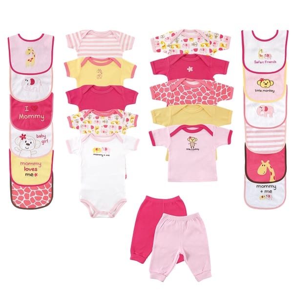 slide 1 of 1, Luvable Friends Baby Girl Layette Gift Cube, Pink Safari, 0-3 Months - Pink Safari 0-3 Months - Pink Safari