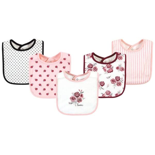 slide 1 of 1, Hudson Baby Infant Girl Cotton Bibs, Rose, One Size - Rose - One Size One Size - Rose
