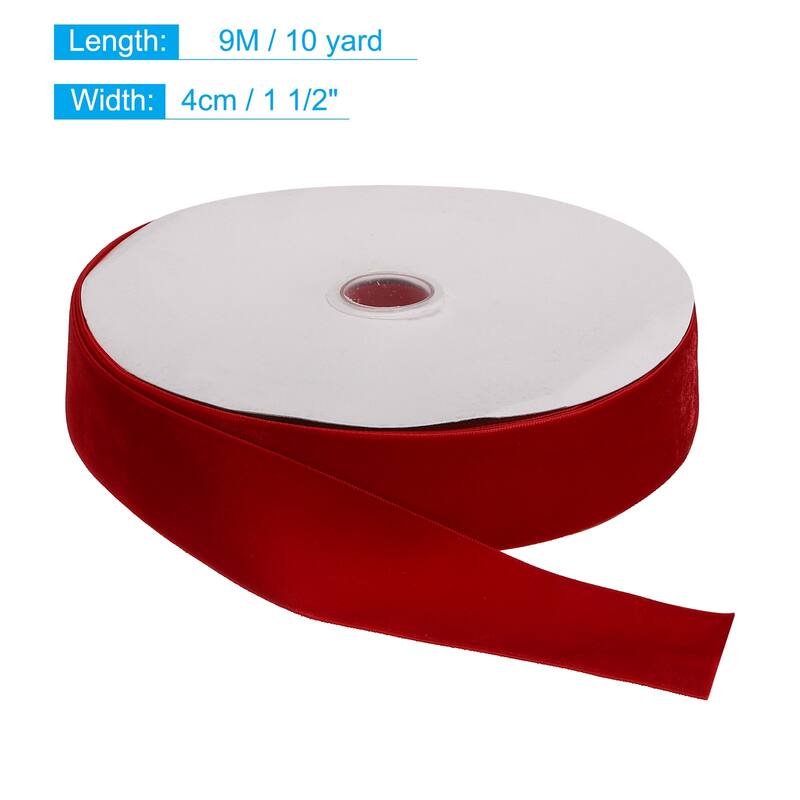 Velvet Ribbon 1 1/2 Inch Single Face Spool Silky for DIY Crafts - Red - 10 Yard