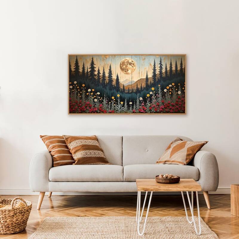 Wildflower Forest Mountain Wall Decor, Nature Pine Tree