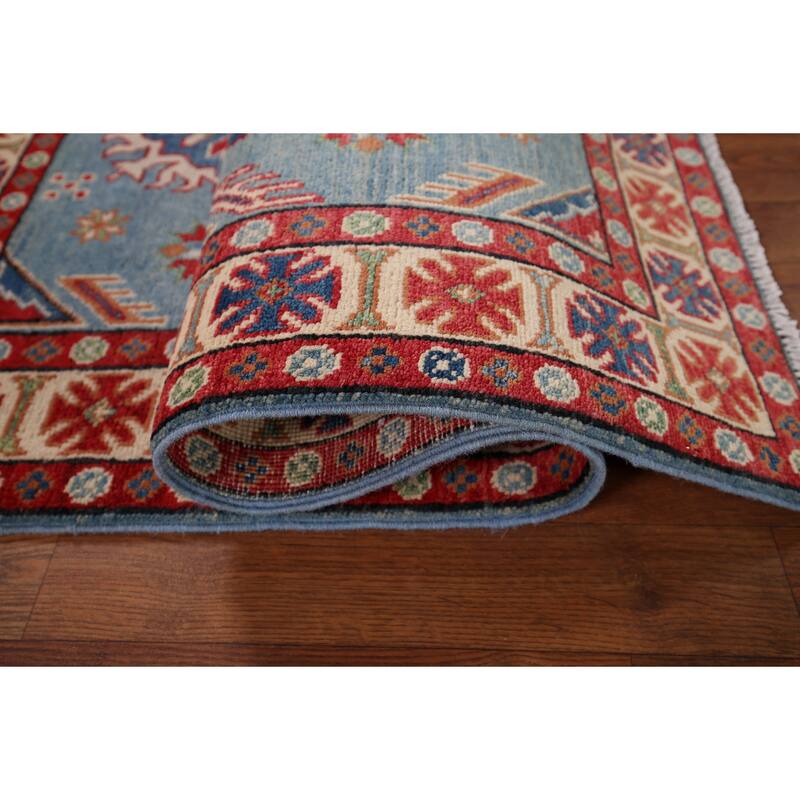 Blue Kazak Oriental Accent Rug Handmade Wool Carpet - 3'3" x 4'9"
