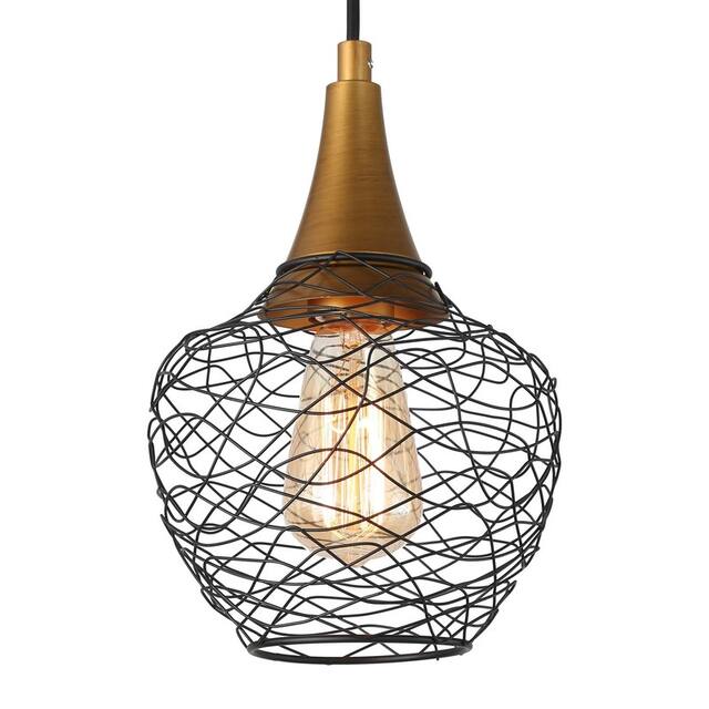 Modern 7inch Mini Farmhouse Cage Pendant Lights 1-light Metal Wire Black Ceiling Lights for Kitchen Island