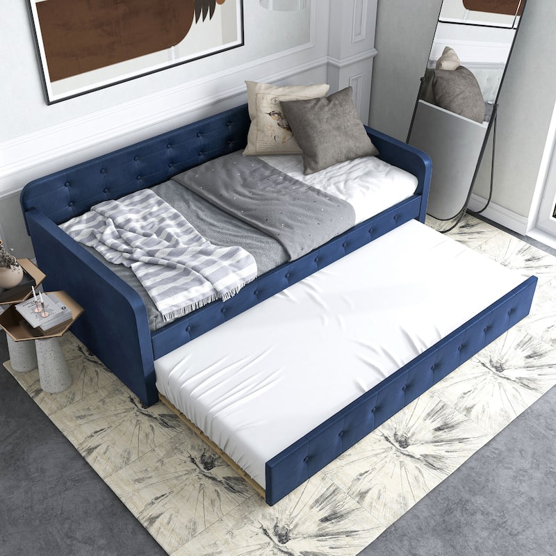 Menzelle Contemporary 2-Piece Twin Upholstered Tufted Day Bed with Trundle by Furniture of America