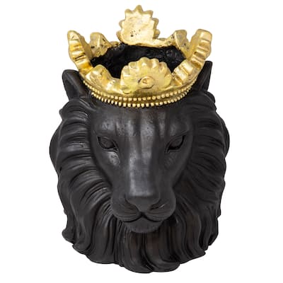 Sagebrook Home Black Resin 9" Lion with Crown Planter - 9.0" x 7.0" x 9.0"