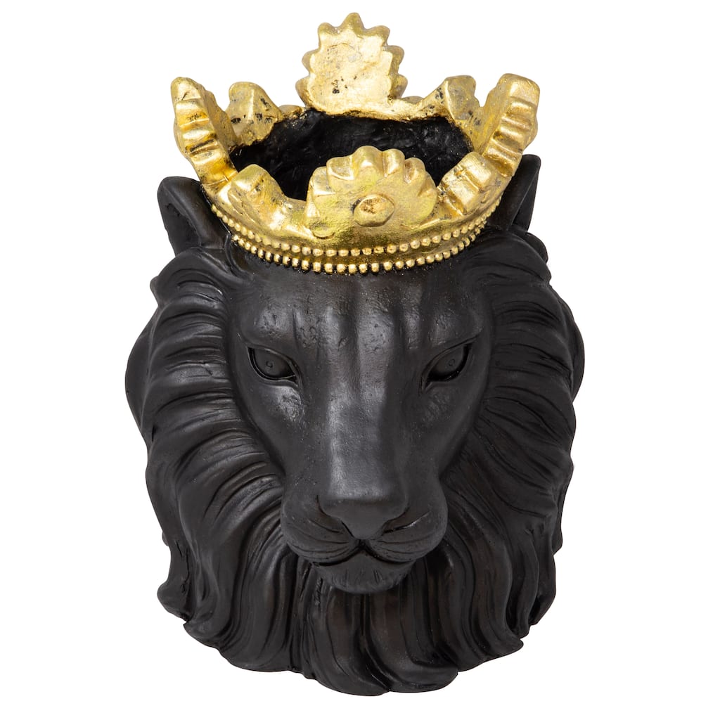 Sagebrook Home Black Resin 9" Lion with Crown Planter - 9.0" x 7.0" x 9.0"
