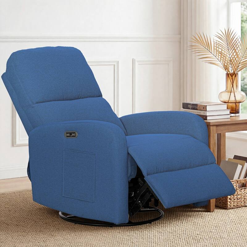 INK IVY Dakota Power Recliner 3-in-1 with Swivel, Glider, USB Ports - Blue