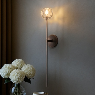 H28" Antique Bronze Vertical Wall Lamp with Faceted K9 Crystal Modern Crystal Wall Sconce for Bathroom Hallway