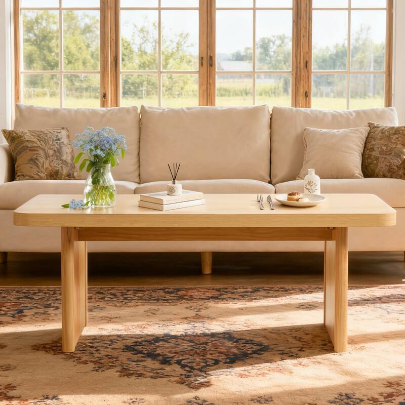 47-Inch Rectangular Center Coffee Table with Solid Pine Wood Legs - 47.24"L x 23.62"W x 17.13"H