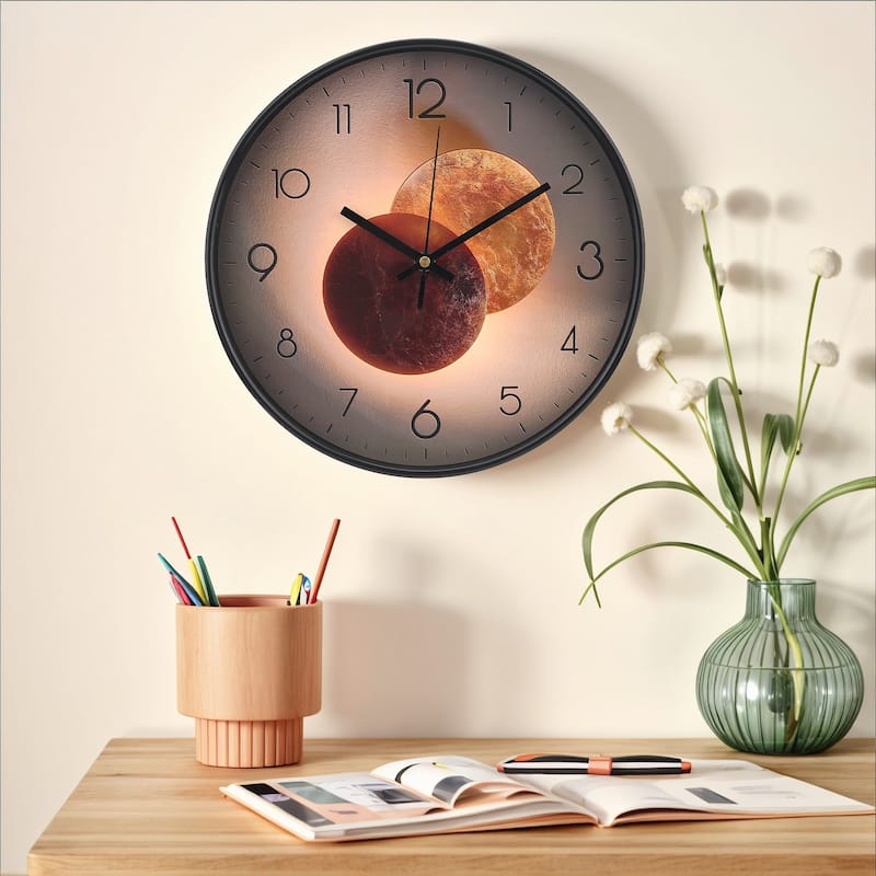 Exquisite Patterns Wall Clock, Silent Non Ticking Battery Operated Modern Clocks for Home 12 x 12 x 1.6 Inch - Black-4