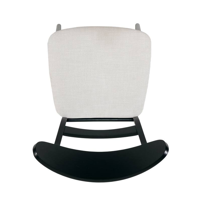 Set of 2 Dining Chairs, Upholstered Seat, Rubberwood Legs, Black + Light beige