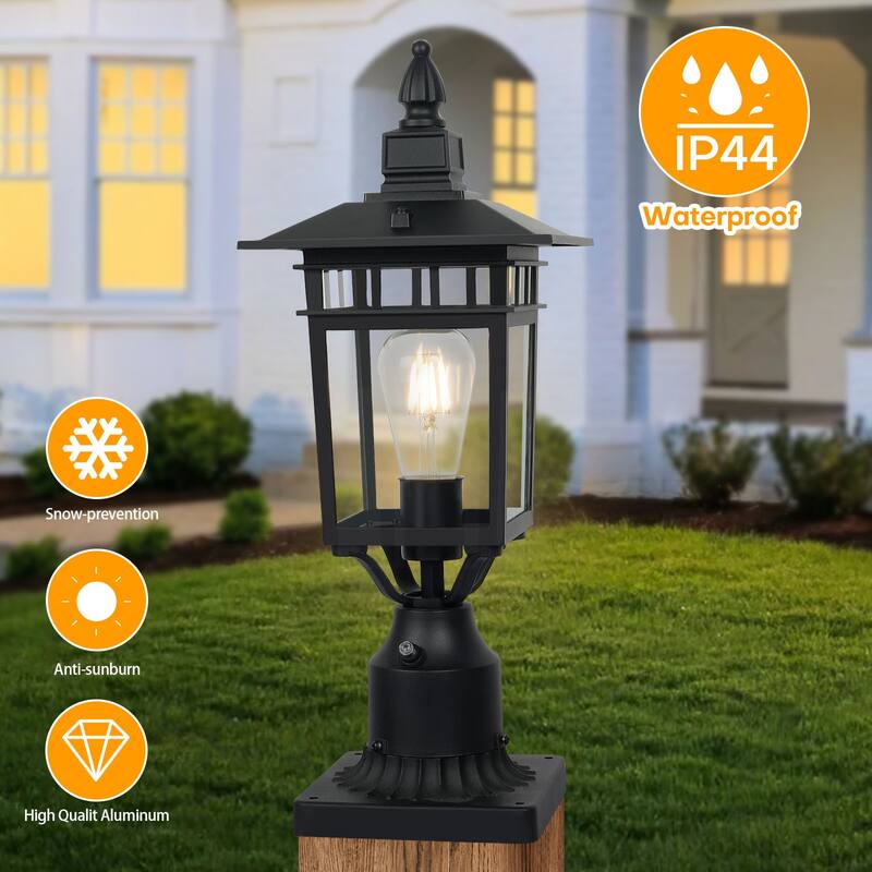Black Outdoor Post Lantern Fixture with Clear Glass Shade