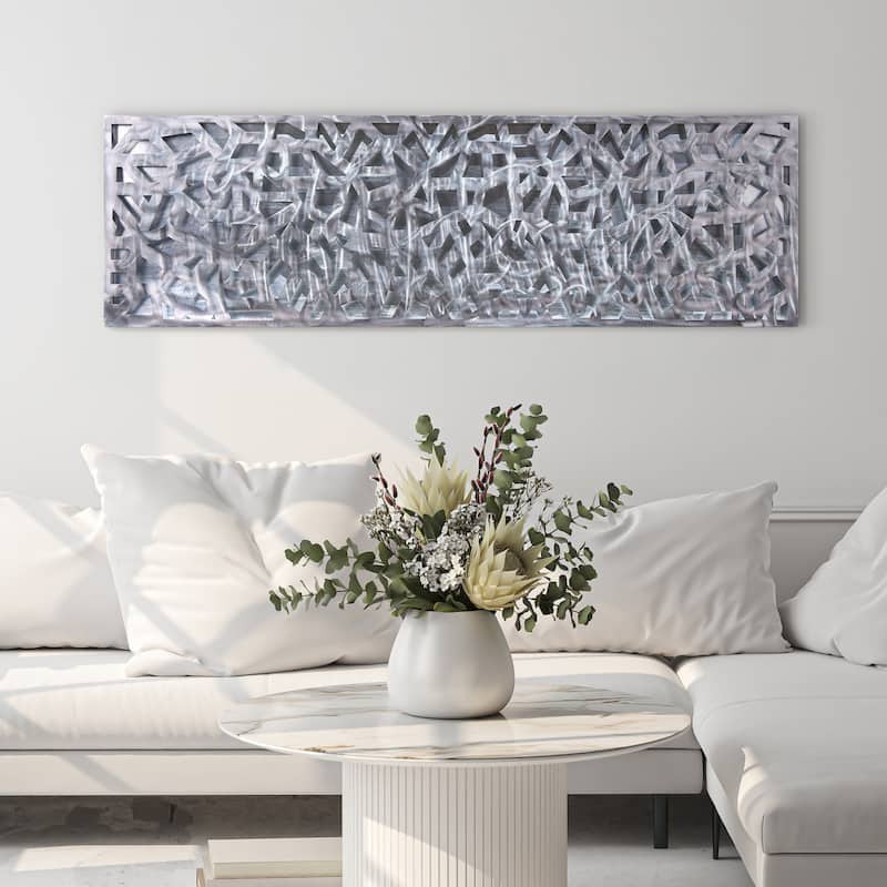 Polished Steel Wall Sculpture Abstract Wall Art with Gold/Silver Leaf - 72" x22" Sliver