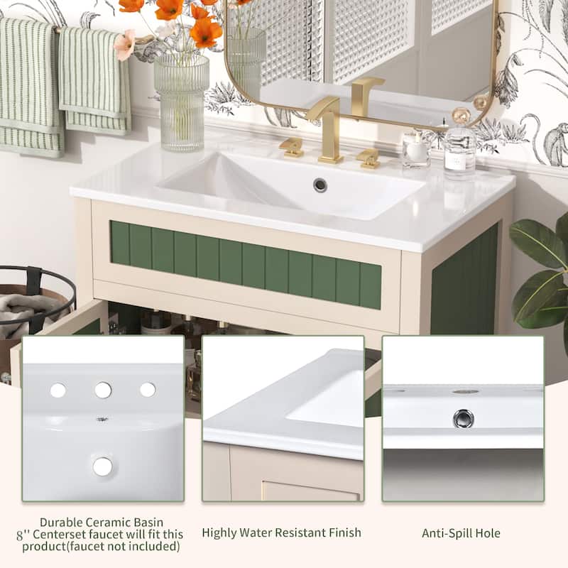 Bathroom Vanity with Sink Combo Set, Bathroom Storage Cabinet with Height Adjustable Shelf, Vanity Set with Ceramic Sink