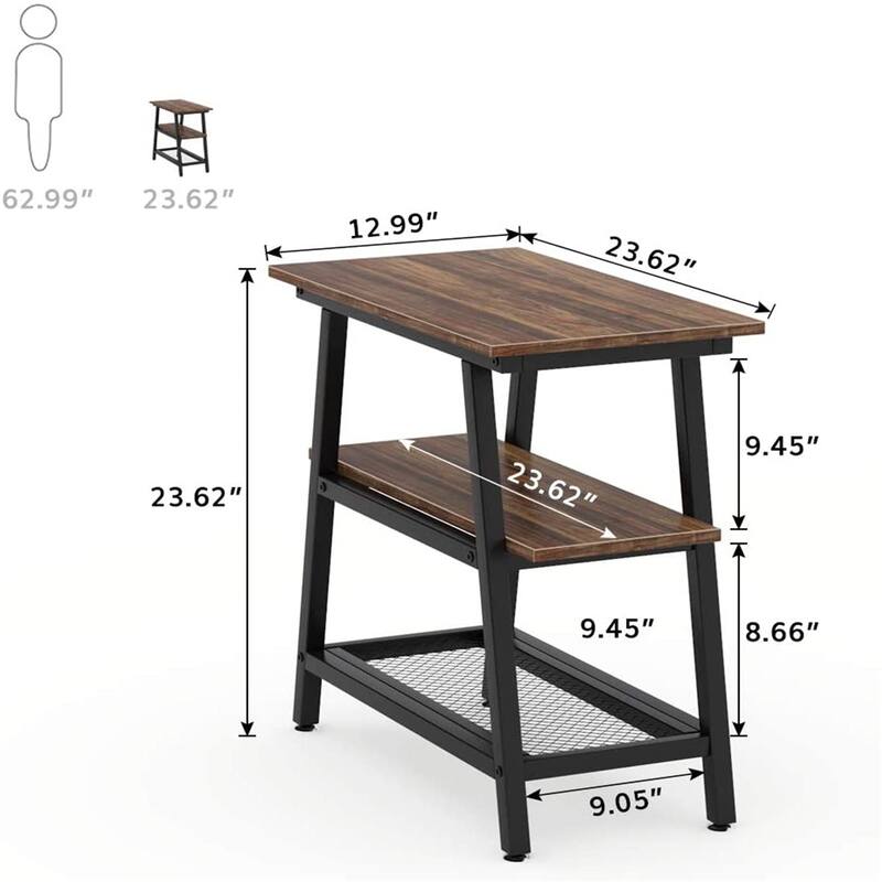 Industrial End Side Bed Table with Storage Shelf for Living Room