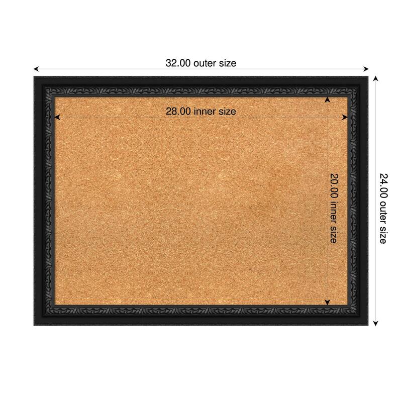 Downton Black Wood Framed Cork Board - Bulletin Board, Organization Board, Pin Board - Natural - 32 x 24 in