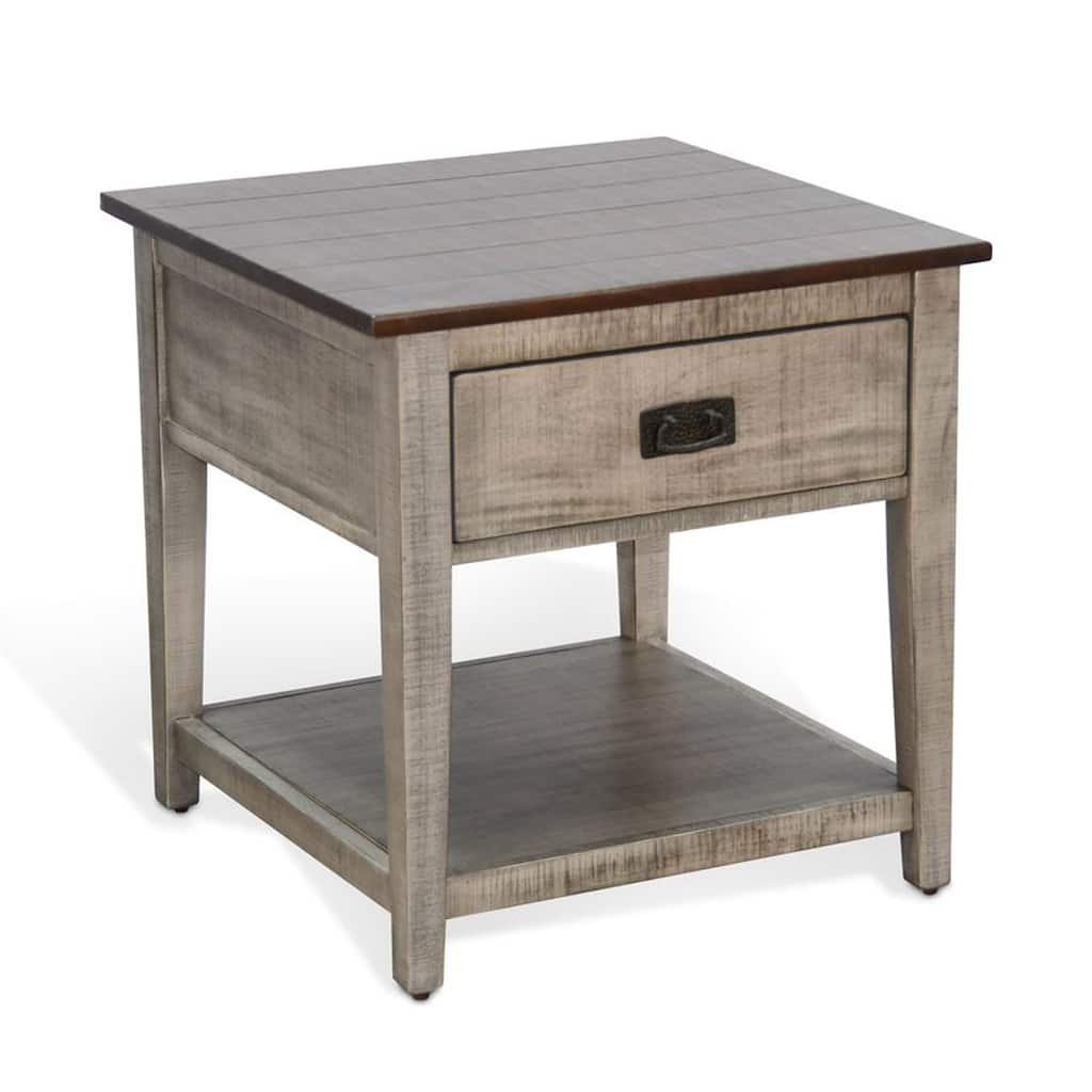 Camie Side End Table, 24 Inch Top with 1 Drawer, Solid Wood Gray